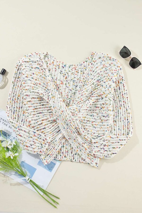 White Confetti Reversible Twist Sweater