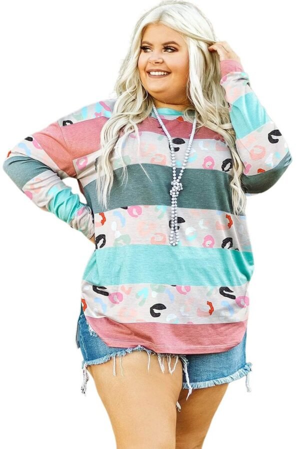 Sky Blue Stripe Plus Size Colorblock Pullover Top