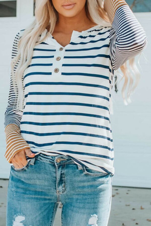 Long Sleeve Stripe Button Henley Top