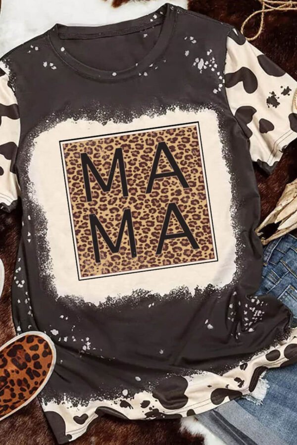 Black Bleached Leopard MAMA Graphic Crew Neck Tee