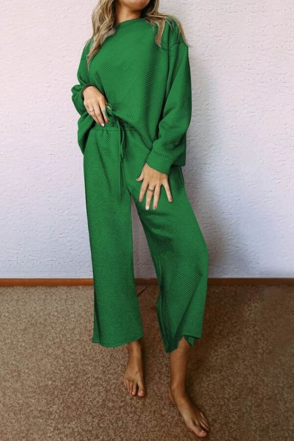 Dark Green Ultra Loose Textured 2pcs Slouchy Outfit