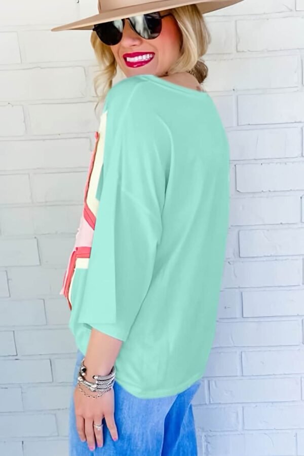 Moonlight Jade Colorblock Star Patched Half Sleeve Oversized Tee