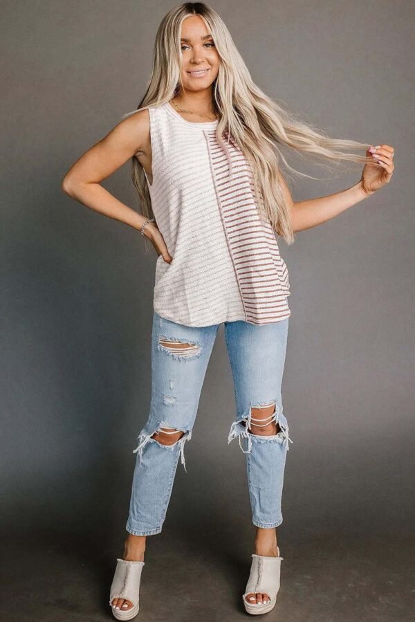 Brown Stripe Colorblock Loose Tank Top