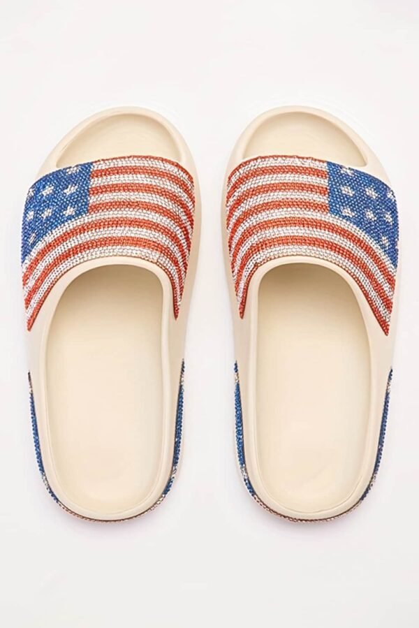 White Rhinestone American Flag Thick Sole Slippers