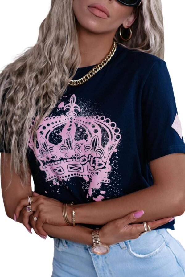 Navy Blue Crown Graphic Crew Neck T Shirt