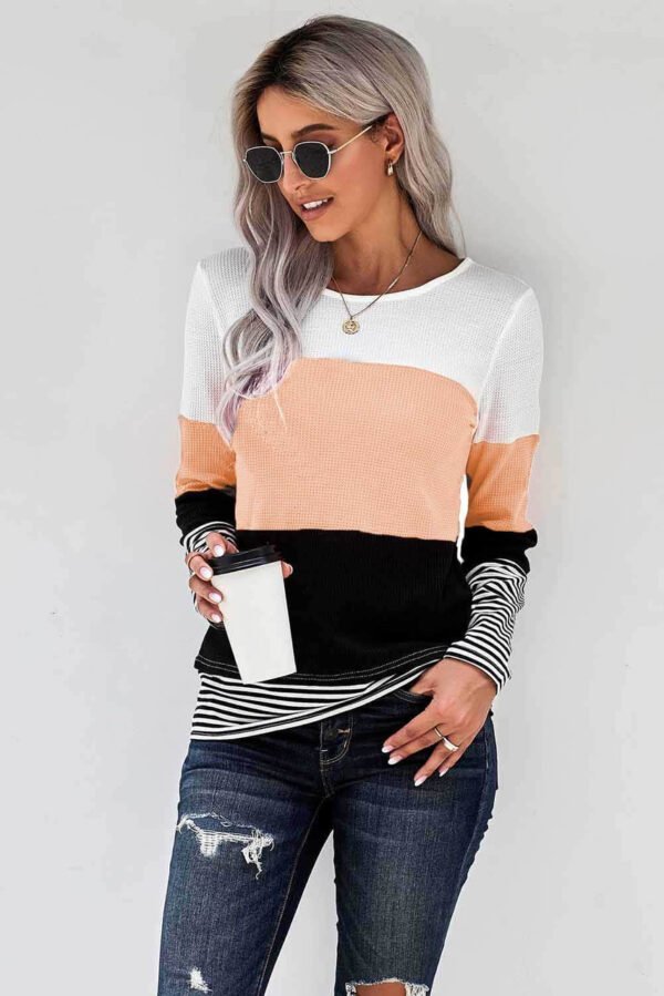 Stylish Colorblock Splicing Stripes Top