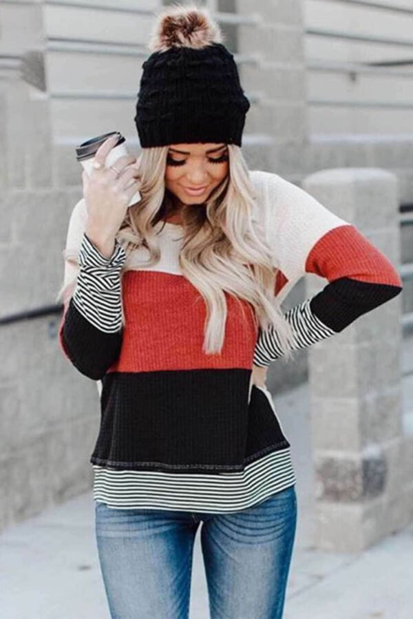 Stylish Colorblock Splicing Stripes Top