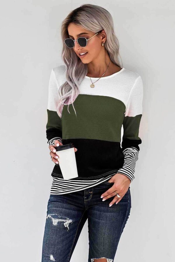 Stylish Colorblock Splicing Stripes Top