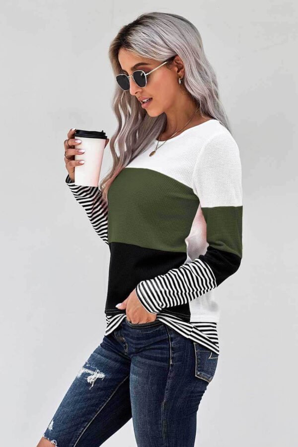 Stylish Colorblock Splicing Stripes Top