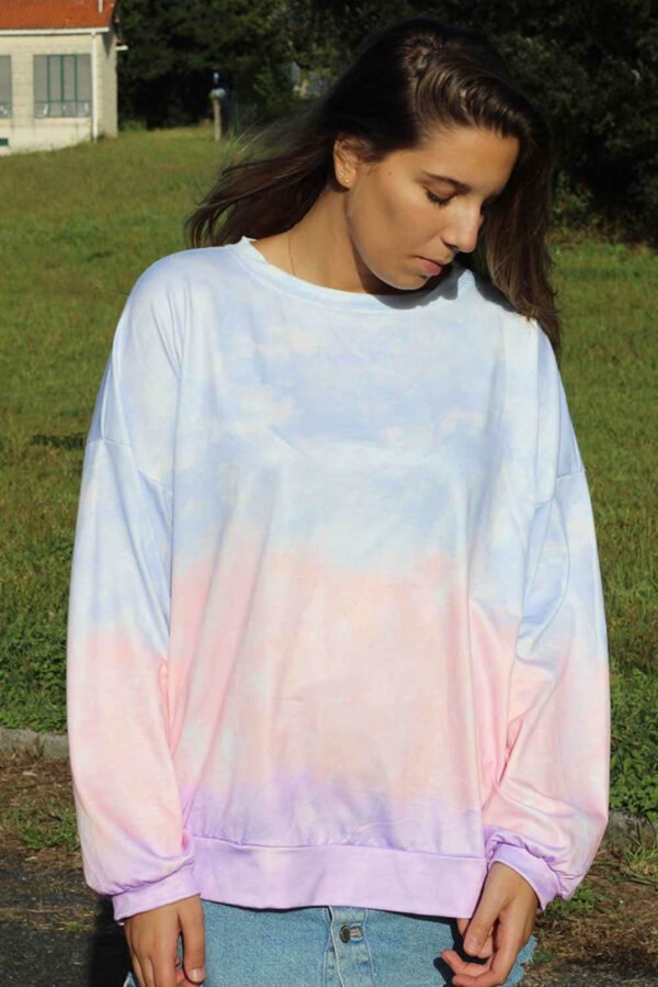 Color Block Tie Dye Pullover Sweatshirt