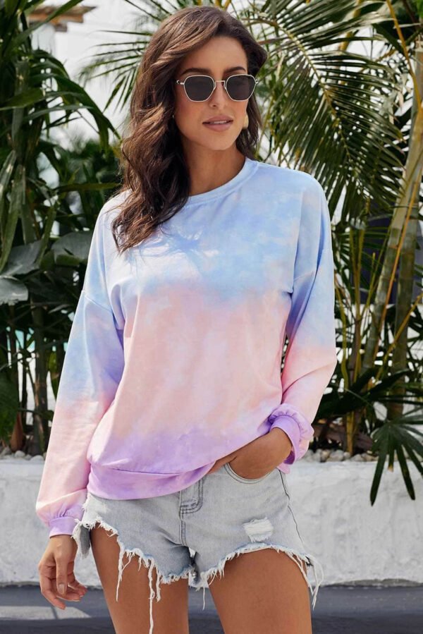 Multicolor Color Block Tie Dye Pullover Sweatshirt