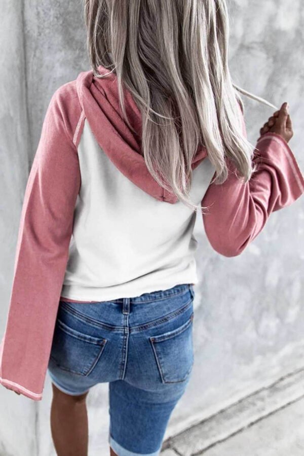 Frayed Hem Color Block Kangaroo Pocket Hoodie