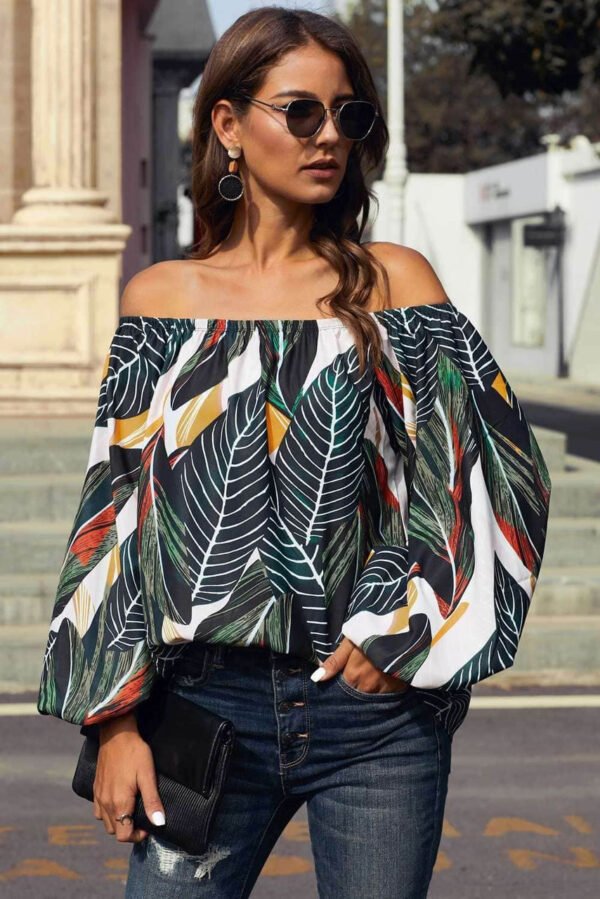 Print Elastic Neck Off Shoulder Top