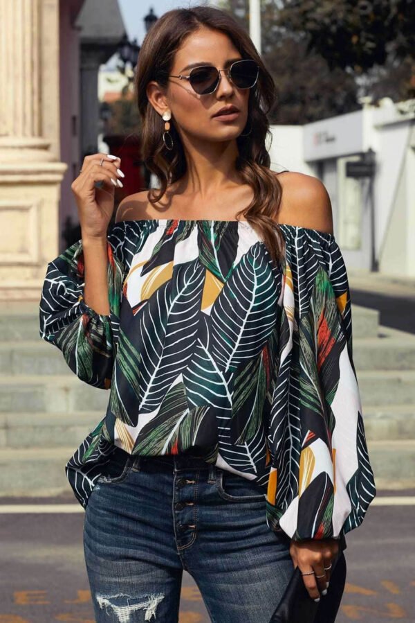 Print Elastic Neck Off Shoulder Top