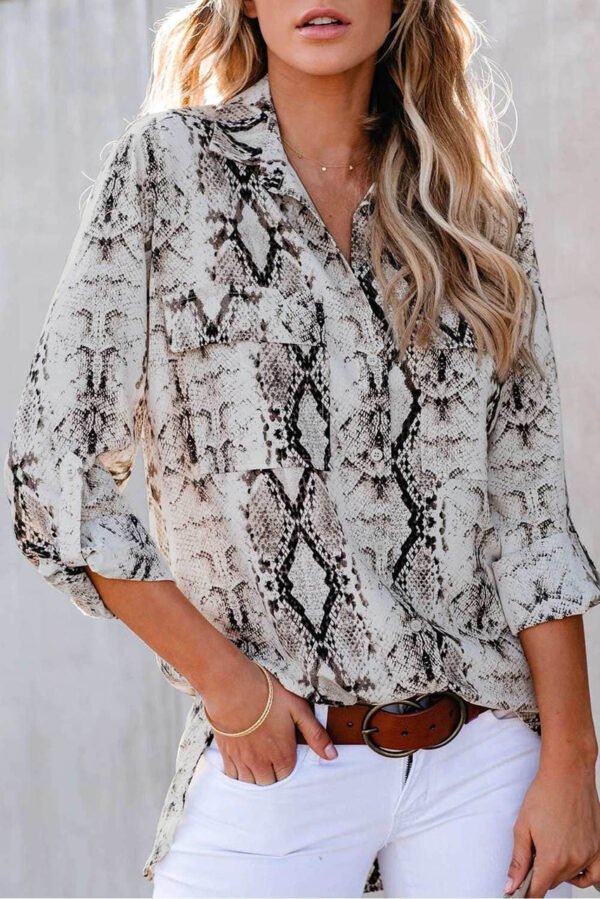 Wild Snake Print Shirt with Pockets For Women