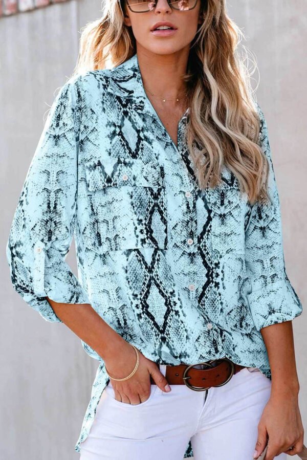 Wild Snake Print Shirt with Pockets For Women