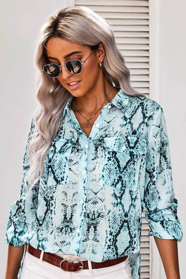 Wild Snake Print Shirt with Pockets For Women