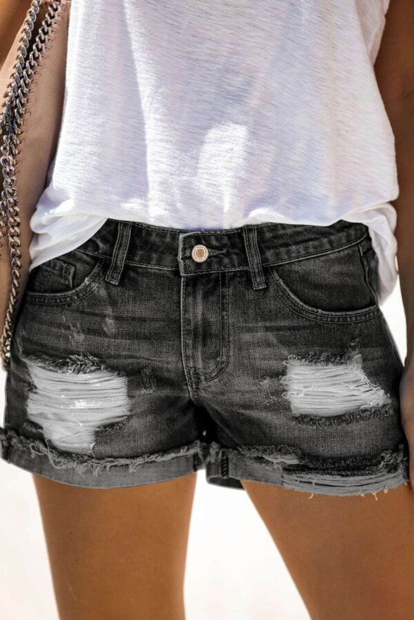 Distressed Ripped Rolled Hem Denim Shorts