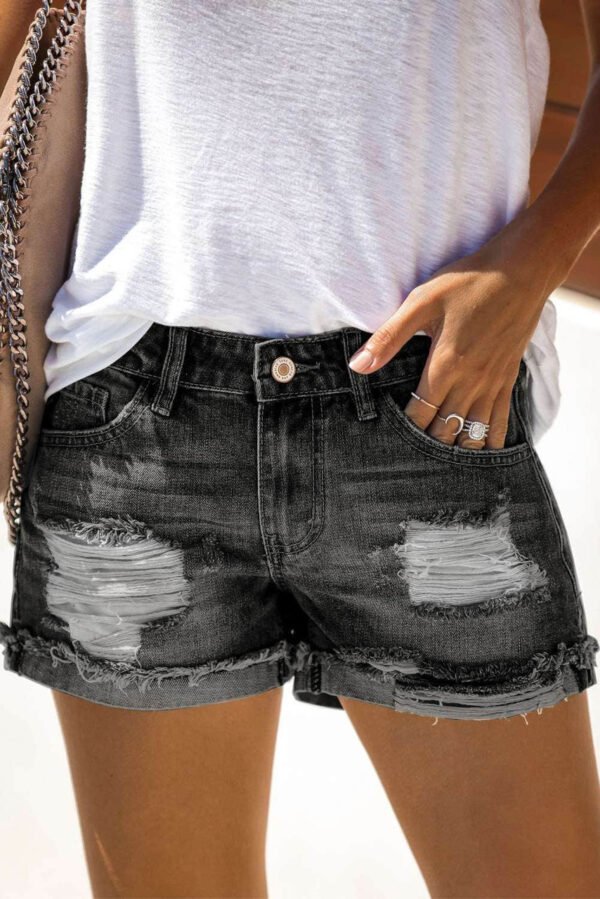 Distressed Ripped Rolled Hem Denim Shorts