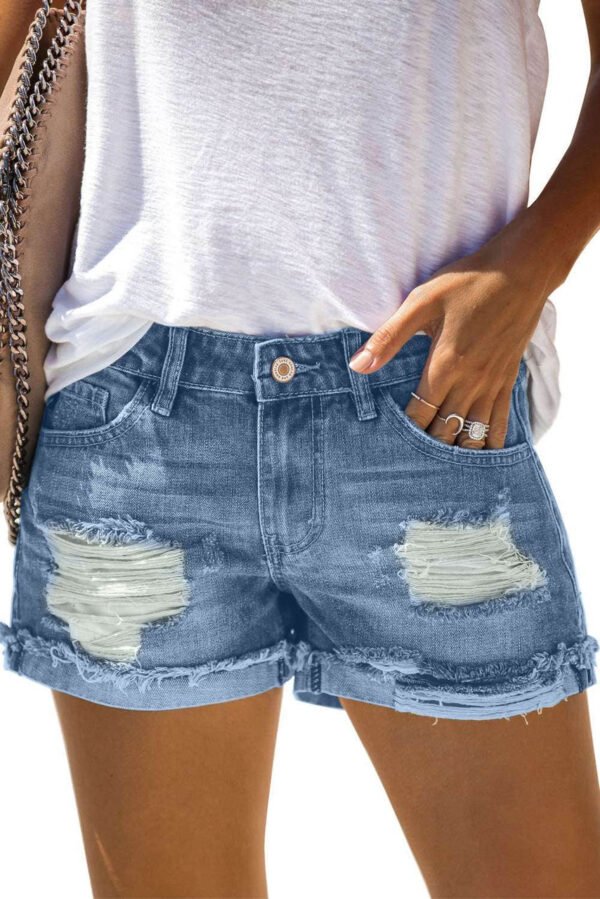 Distressed Ripped Rolled Hem Denim Shorts