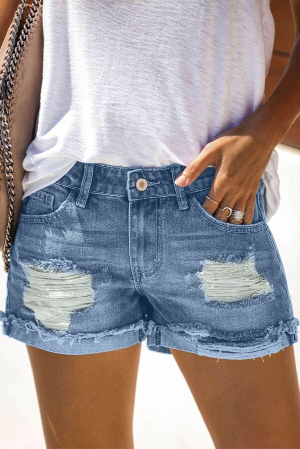 Distressed Ripped Rolled Hem Denim Shorts