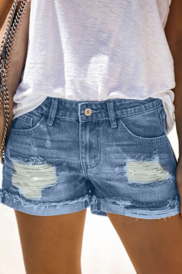 Distressed Ripped Rolled Hem Denim Shorts