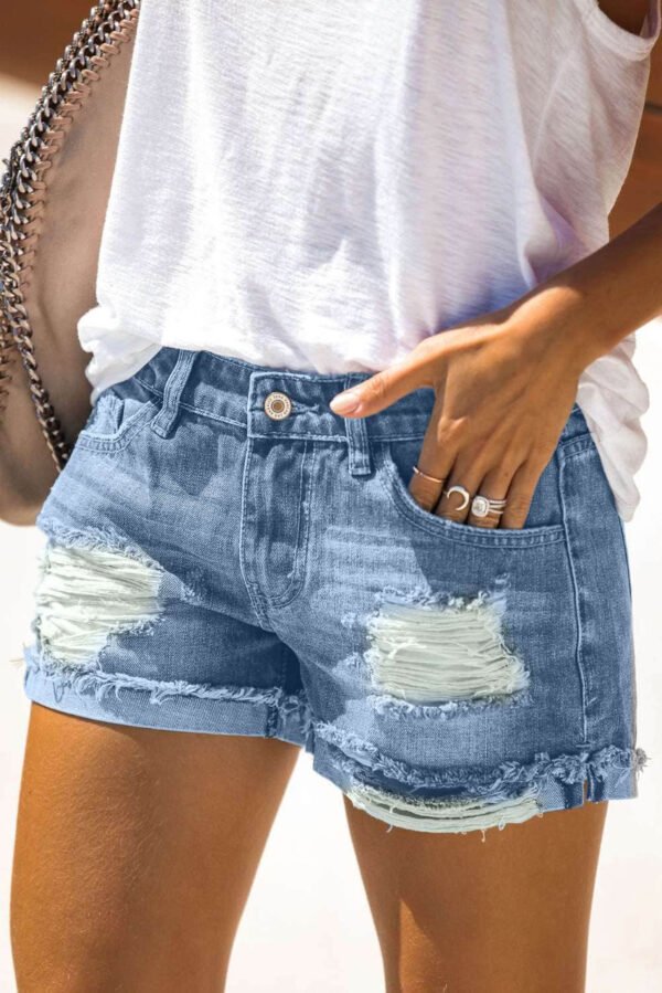 Distressed Ripped Rolled Hem Denim Shorts