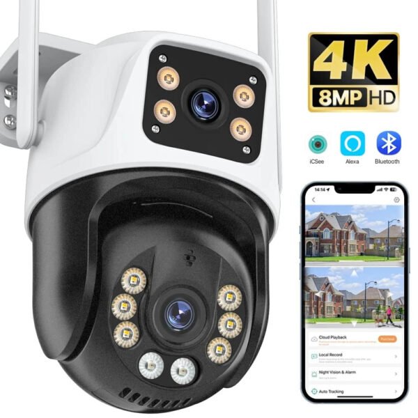 8MP 4K PTZ Camera IP Outdoor WiFi Camera HD 4MP H.265 Wireless Surveillance Security CCTV 4MP AI Tracking P2P Onvif iCsee