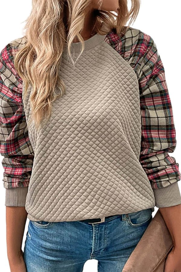 Apricot Plaid Raglan Sleeve Sweatshirt