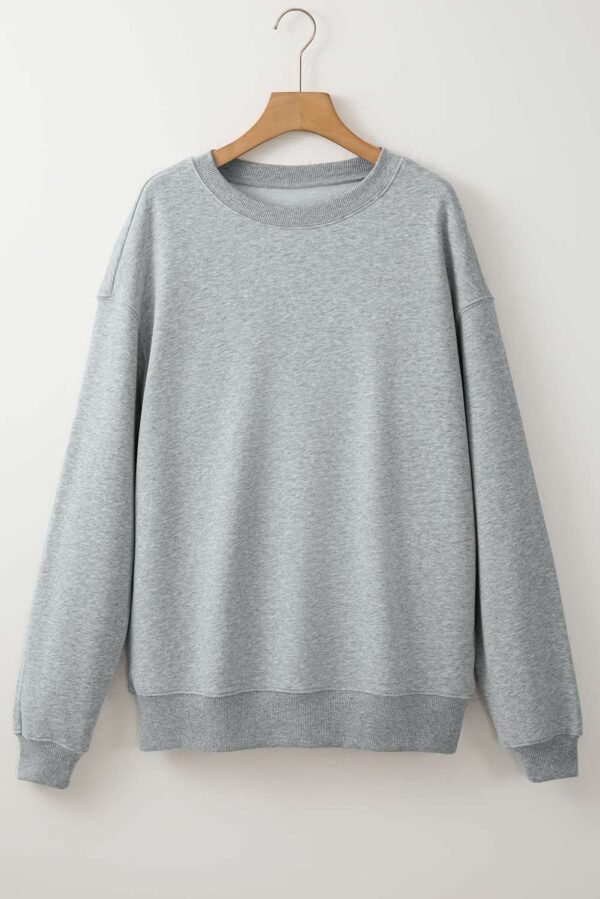 Light Grey Solid Fleece Lined Crew Neck Casual Sweatshirt