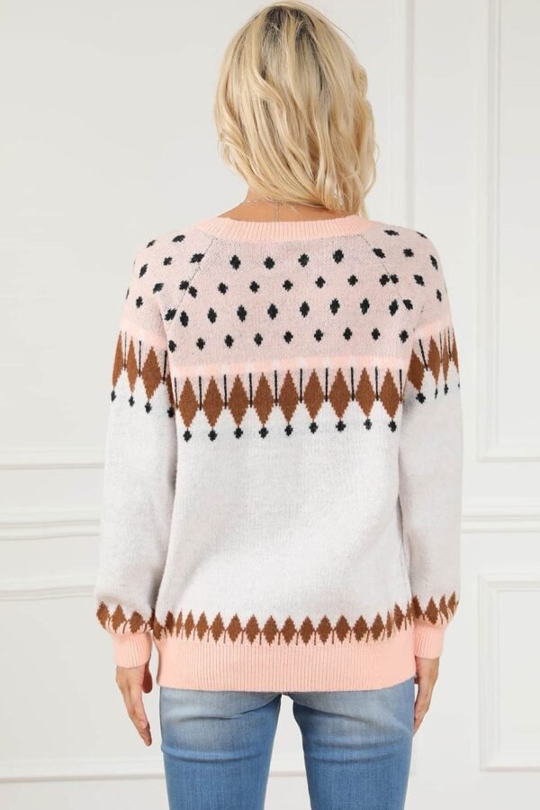 Multicolor Mixed Geometric Detail Raglan Sleeve Sweater