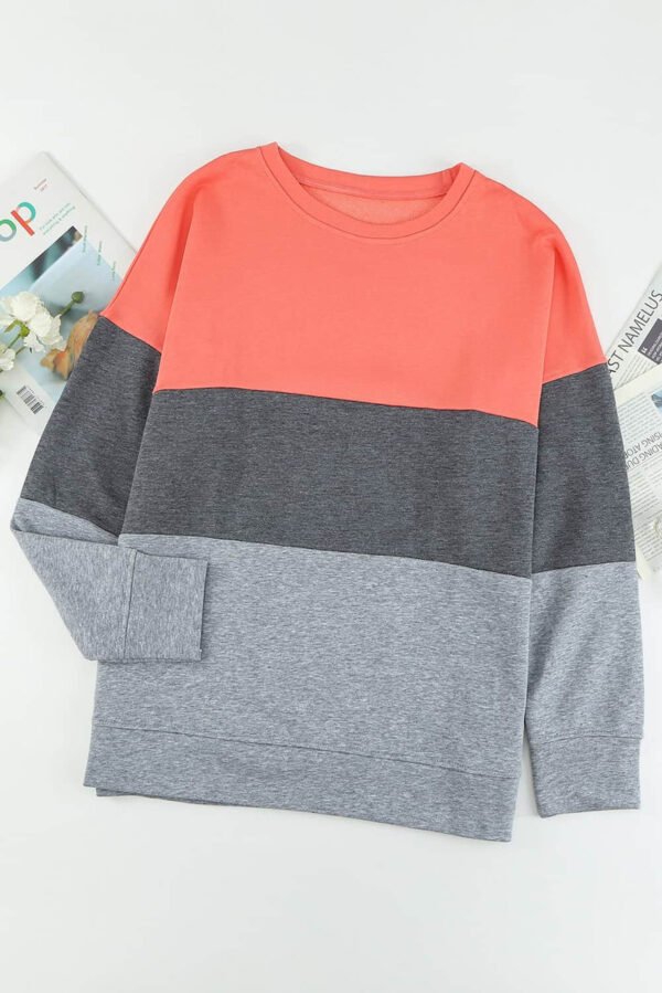 Gray Crew Neck Colorblock Plus Size Sweashirt