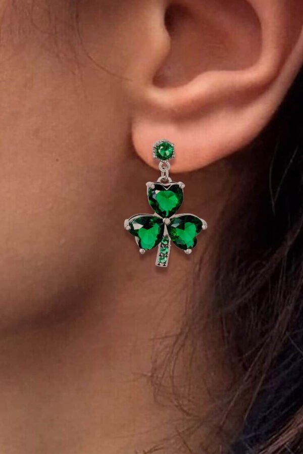 Mist Green Clover Diamond Studded Dangle Earrings