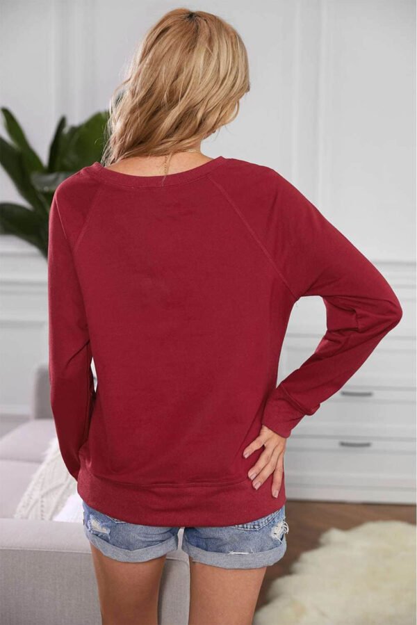 Wine Red Solid Crew Neck Pullover Sweatshirt