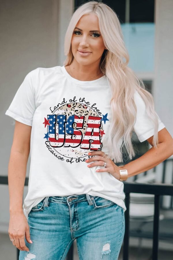 White USA Flag Slogan Graphic T-shirt