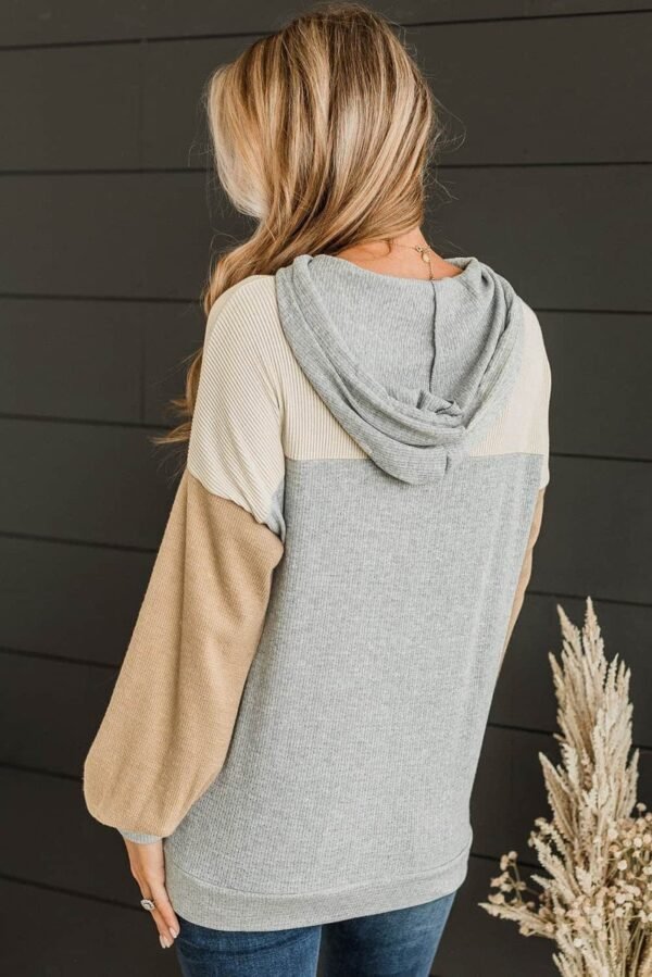 Gray Vintage Ribbed Knit Color Block Hoodie