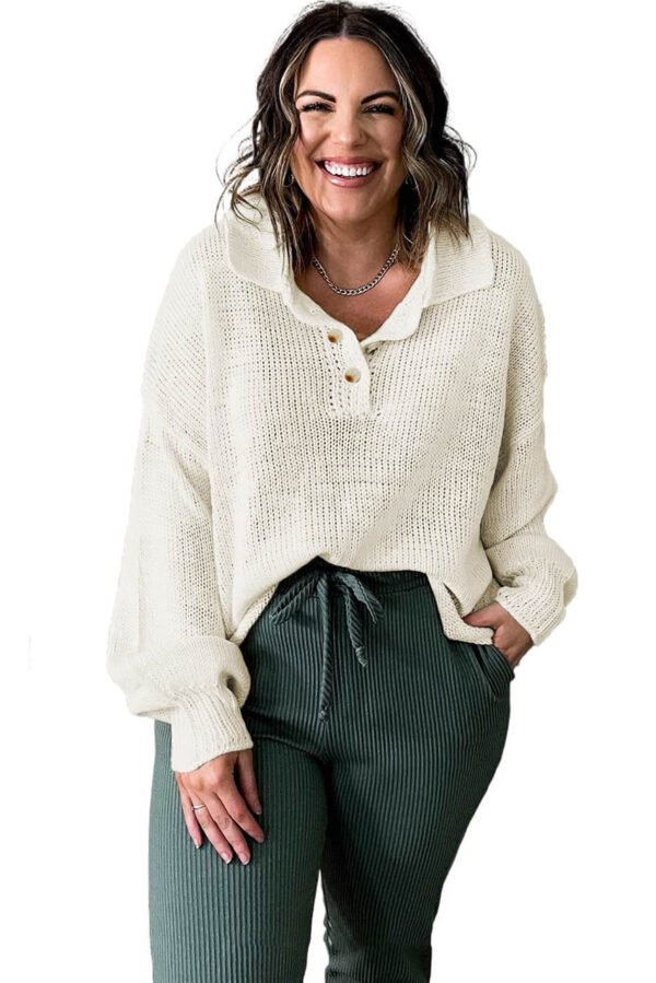 Beige Plus Size Polo Sweater