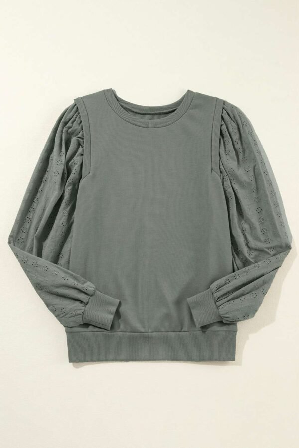 Grayish Green Textured Patchwork Round Neck Sweatshirt