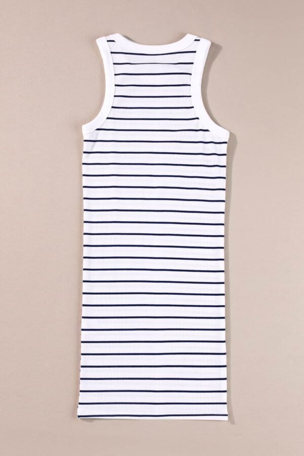 White Stripe Ribbed Knit Tank Mini Dress