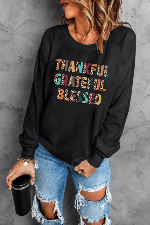 Black THANKFUL GRATEFUL BLESSED Pattern Sweatshirt