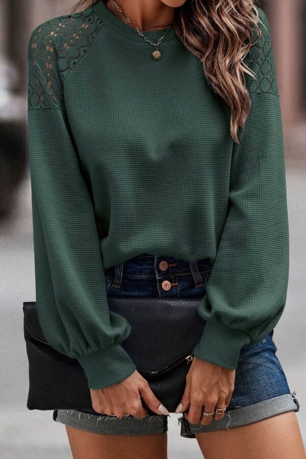 Green Lace Long Sleeve Textured Pullover