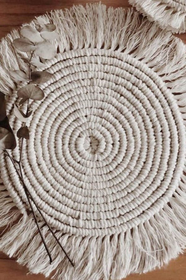 Beige Boho Tassel Macrame Placemats 15*15cm