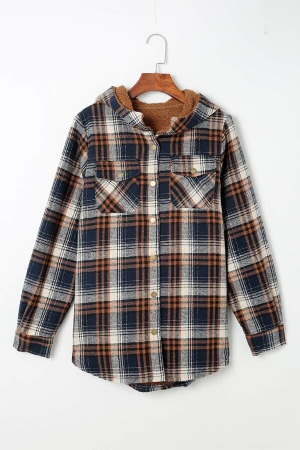 Plaid Pattern Sherpa Lined Hooded Shacket