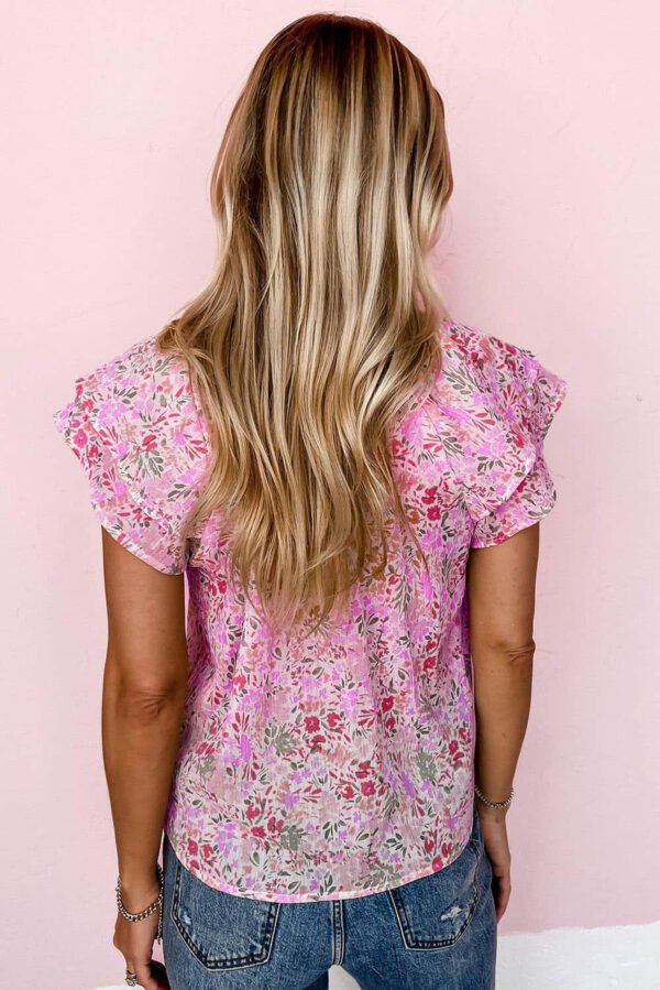 Pink Floral Mandarin Collar Top