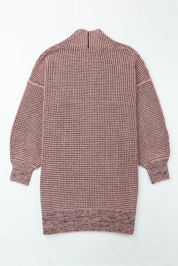 Pink Plaid Knitted Long Open Front Cardigan