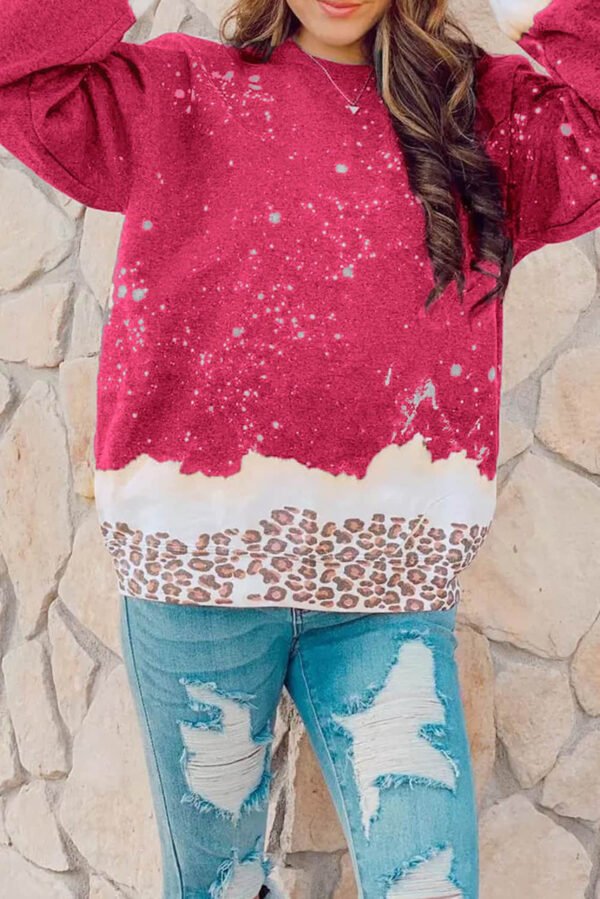 Red Leopard Bleached Pullover Sweatshirt