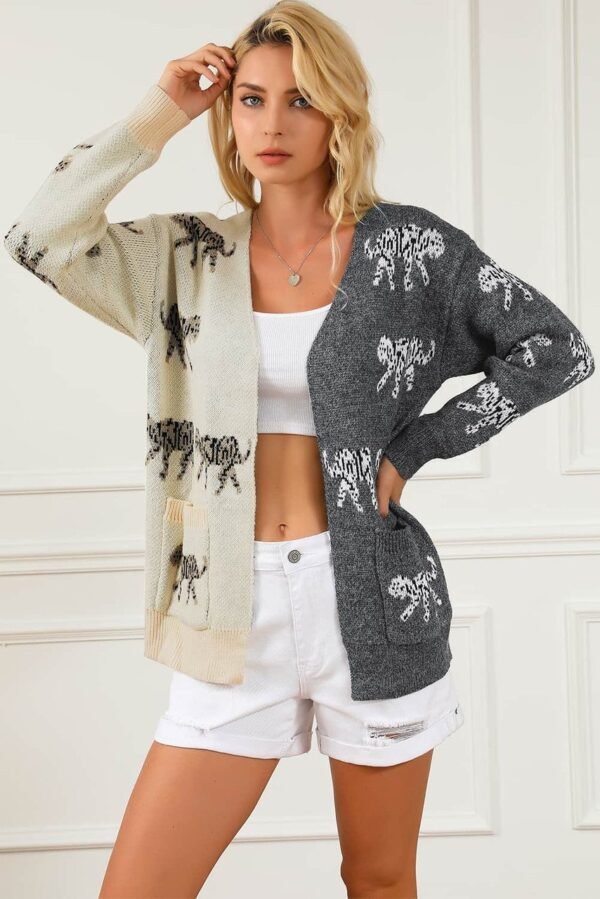 Multicolor Animal Print Colorblock Open Front Cardigan