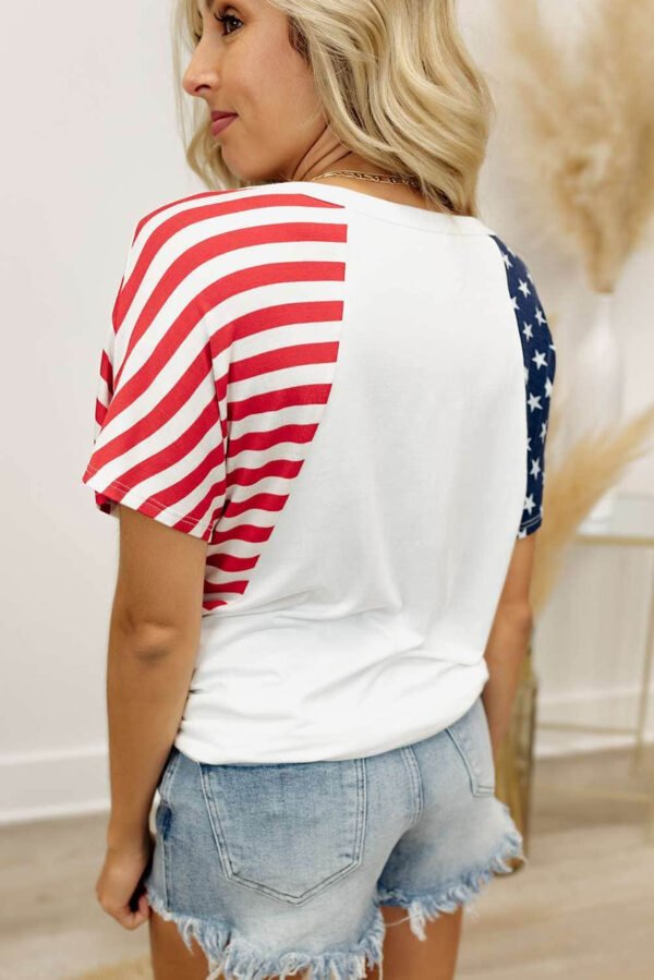 White The US Stars and Stripes V Neck Tee