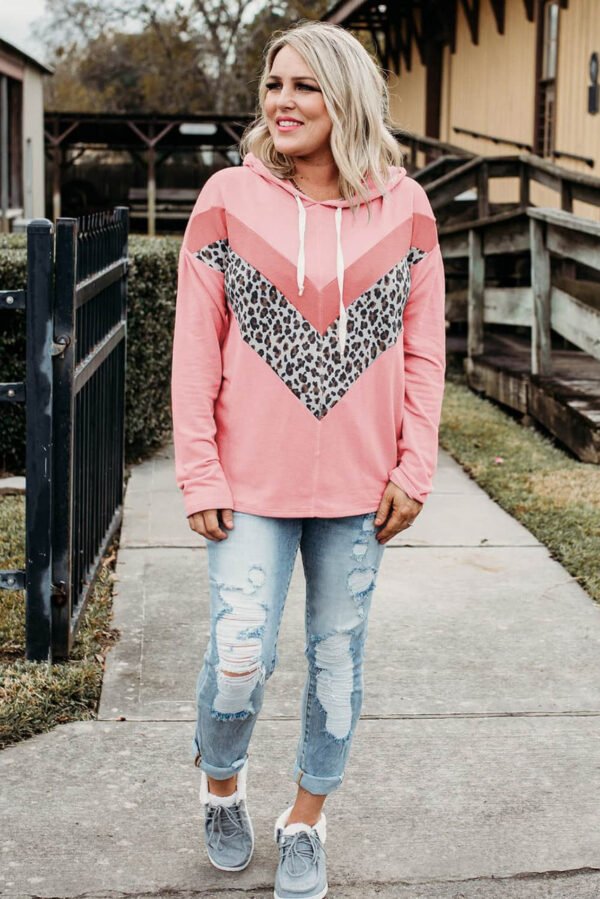 Plus Size Taupe Chevron Hooded Top