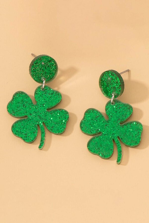 Blackish Green St Patricks Shamrock Shape Stud Earrings